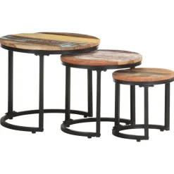 vidaXL Bijzettafel 3 st massief gerecycled hout