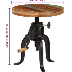 vidaXL Bijzettafel 45x(45-62) cm massief sloophout en gietijzer