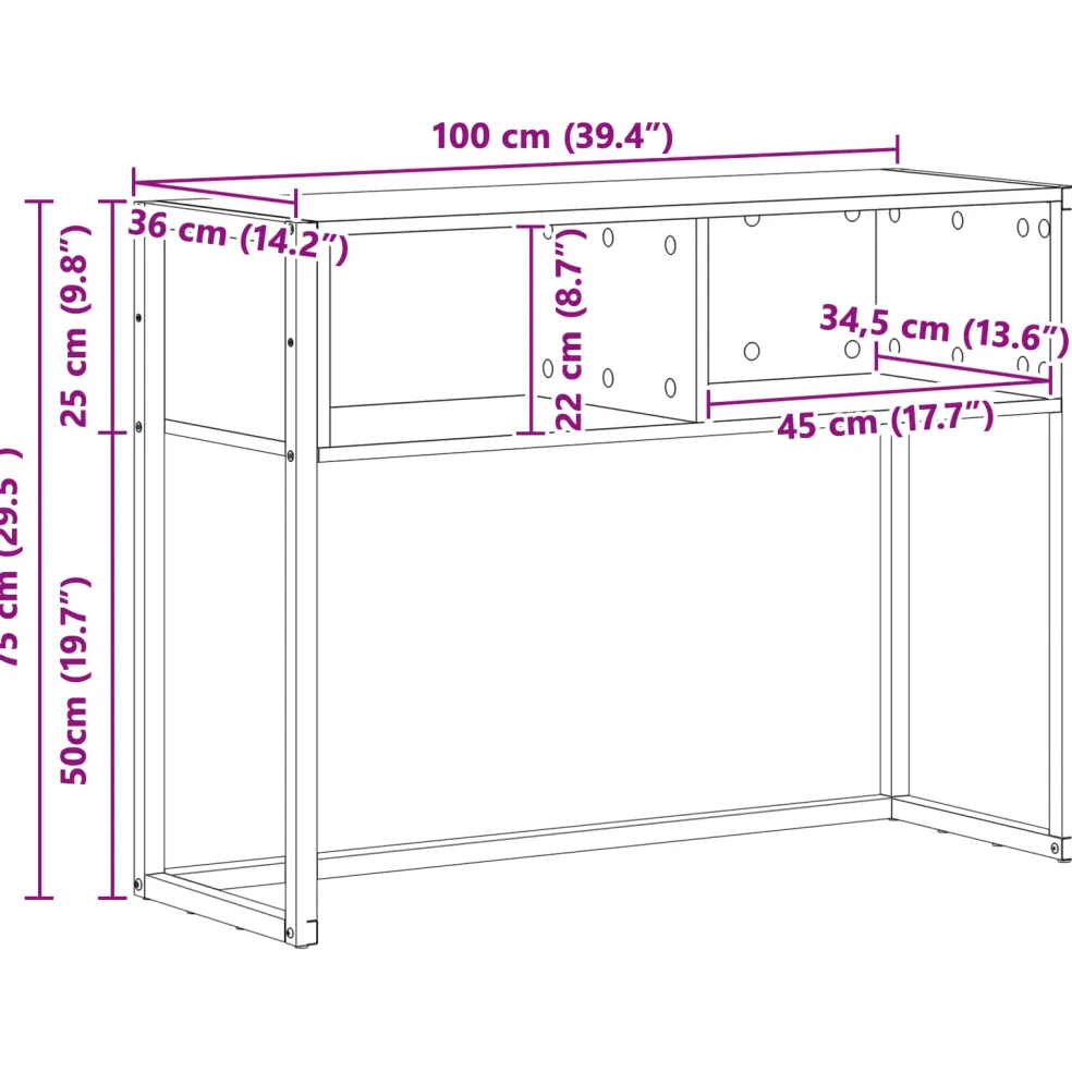 vidaXL Bijzettafel Zwart Eiken 100 x 36 x 75 cm Bewerkt hout
