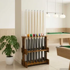 vidaXL Biljartkeu standaard Bewerkt hout 60 x 35 x 60 cm Gerookt eiken