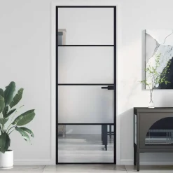 vidaXL Binnendeur smal 76x201,5 cm gehard glas en aluminium zwart