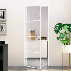 vidaXL Binnendeur 76x201,5 cm gehard glas en aluminium smal wit