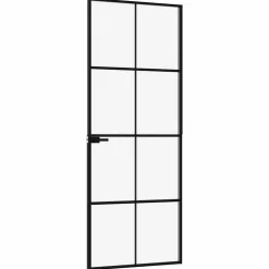 vidaXL Binnendeur 76x201,5 cm gehard glas en aluminium smal zwart