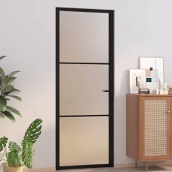 vidaXL Binnendeur 76x201,5 cm matglas en aluminium zwart