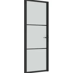 vidaXL Binnendeur 76x201,5 cm matglas en aluminium zwart