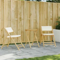 vidaXL Bistrostoelen 2 st inklapbaar met kussens bamboe crèmewit