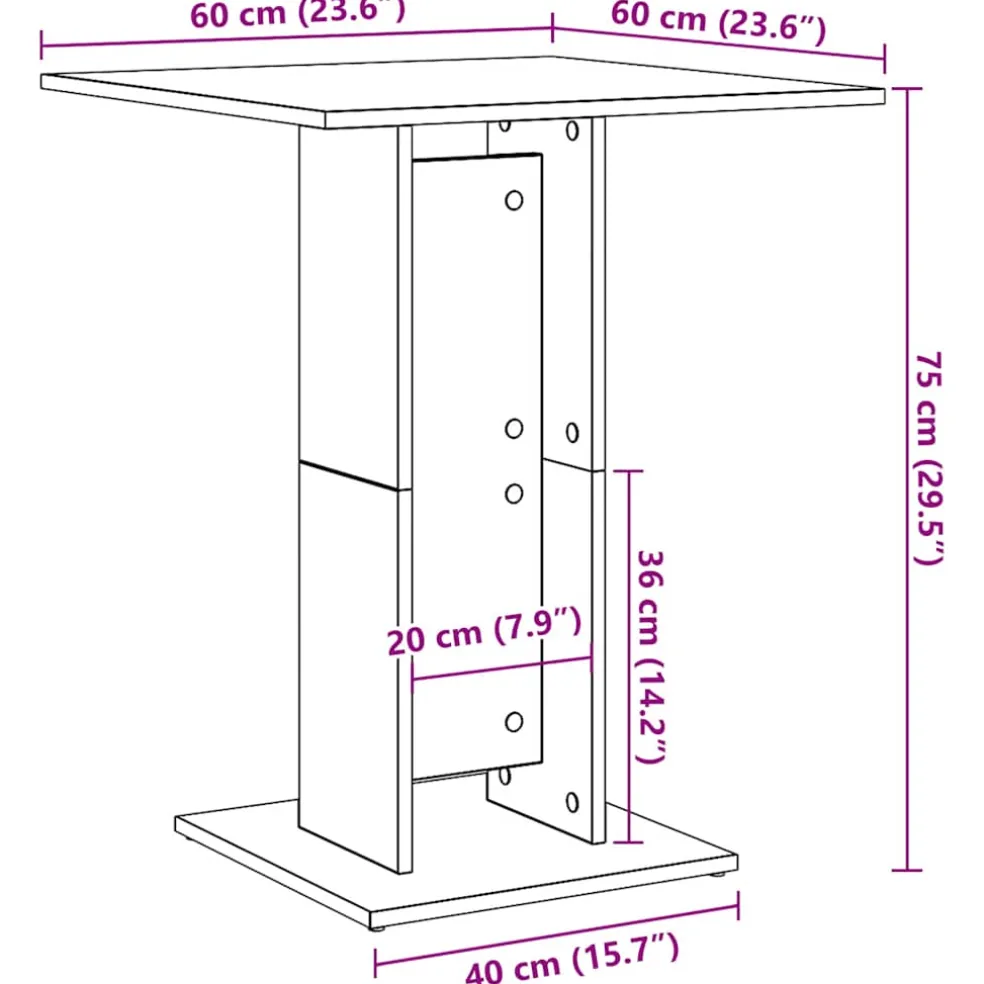 vidaXL Bistrotafel Zwart Eiken 60x60x75 cm Bewerkt Hout