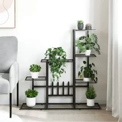 vidaXL Bloemenstandaard 94,5x25x88 cm metaal zwart