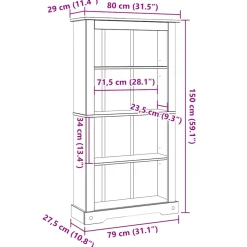 vidaXL Boekenkast grenenhout met 4 planken Corona-stijl 80x29x150 cm