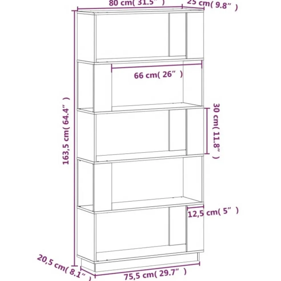 vidaXL Boekenkast/kamerscherm 80x25x163,5 cm massief grenenhout wit