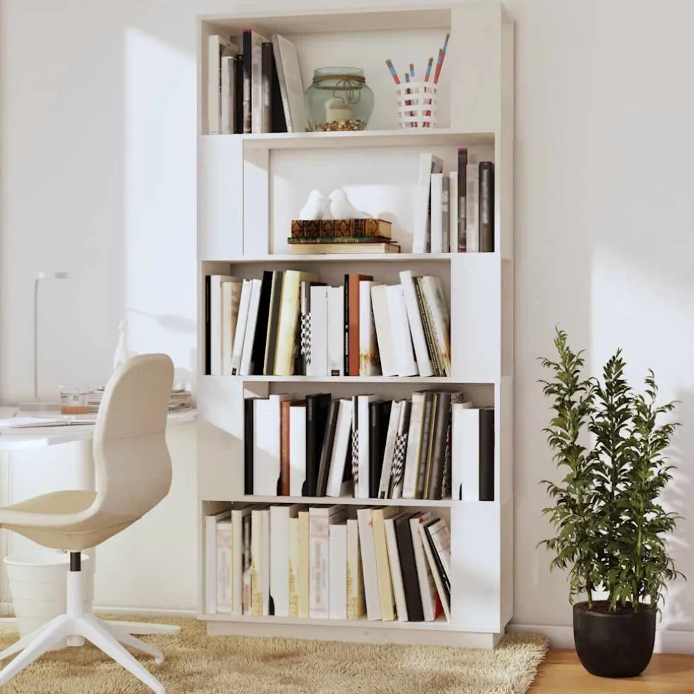 vidaXL Boekenkast/kamerscherm 80x25x163,5 cm massief grenenhout wit