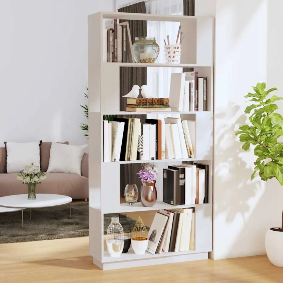 vidaXL Boekenkast/kamerscherm 80x25x163,5 cm massief grenenhout wit