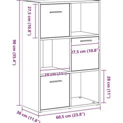 vidaXL Boekenkast/kamerverdeler zwart eiken 60,5x30x90cm bewerkt hout