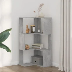 vidaXL Boekenkast 3-laags hoek 50x50x102 cm bewerkt hout betongrijs