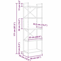vidaXL Boekenkast 5-laags 56 x 34 x 171 cm Bewerkt hout Gerookt eiken