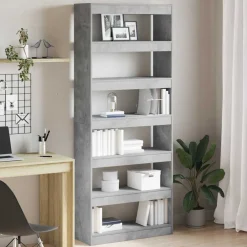 vidaXL Boekenkast 6-laags 80 x 30 x 198 cm Bewerkt hout Beton Grijs
