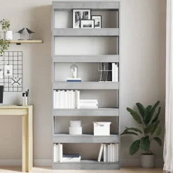 vidaXL Boekenkast 6-laags 80 x 30 x 198 cm Bewerkt hout Beton Grijs