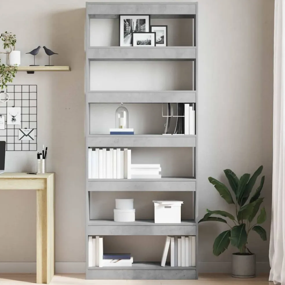 vidaXL Boekenkast 6-laags 80 x 30 x 198 cm Bewerkt hout Beton Grijs