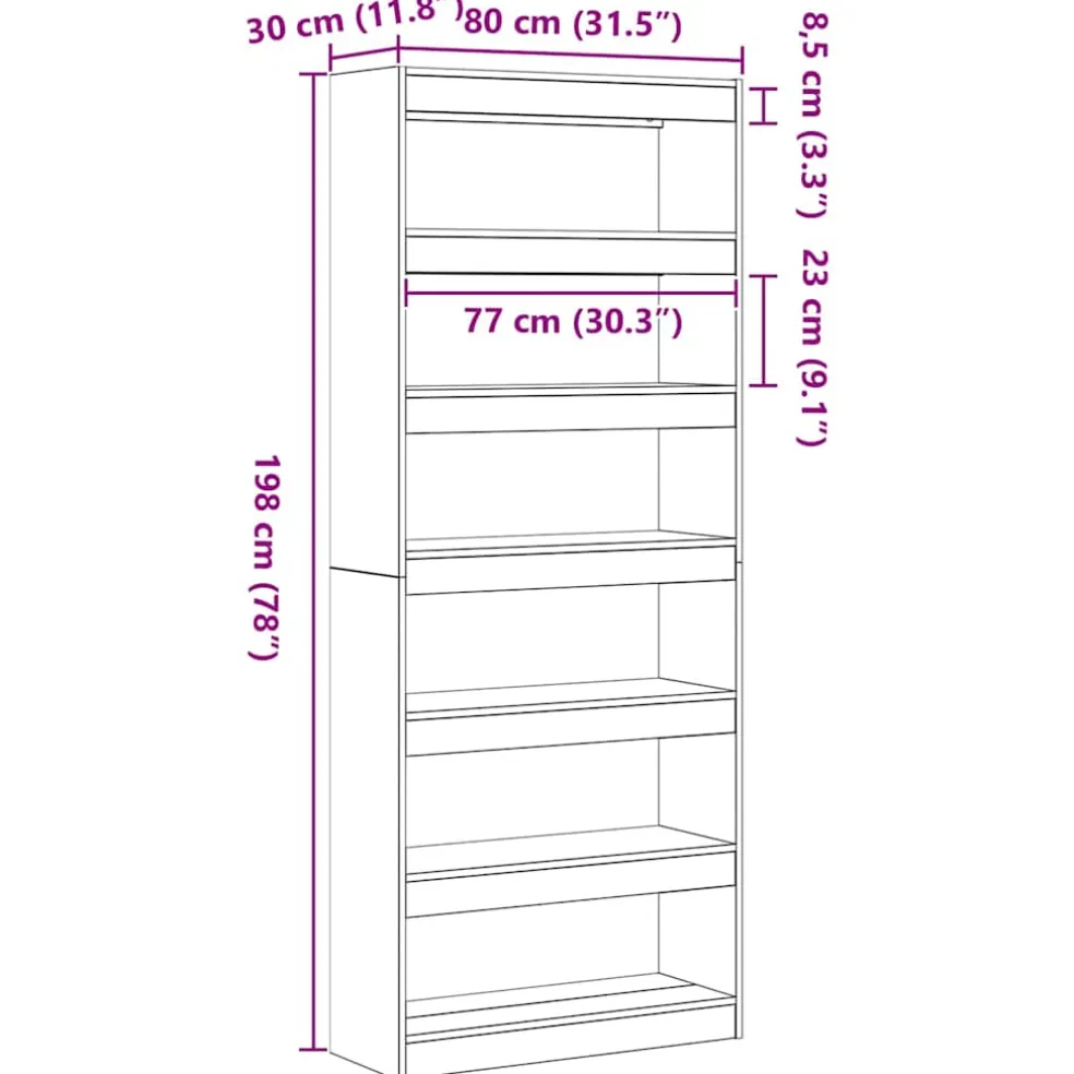 vidaXL Boekenkast 6-laags 80 x 30 x 198 cm Bewerkt hout Beton Grijs