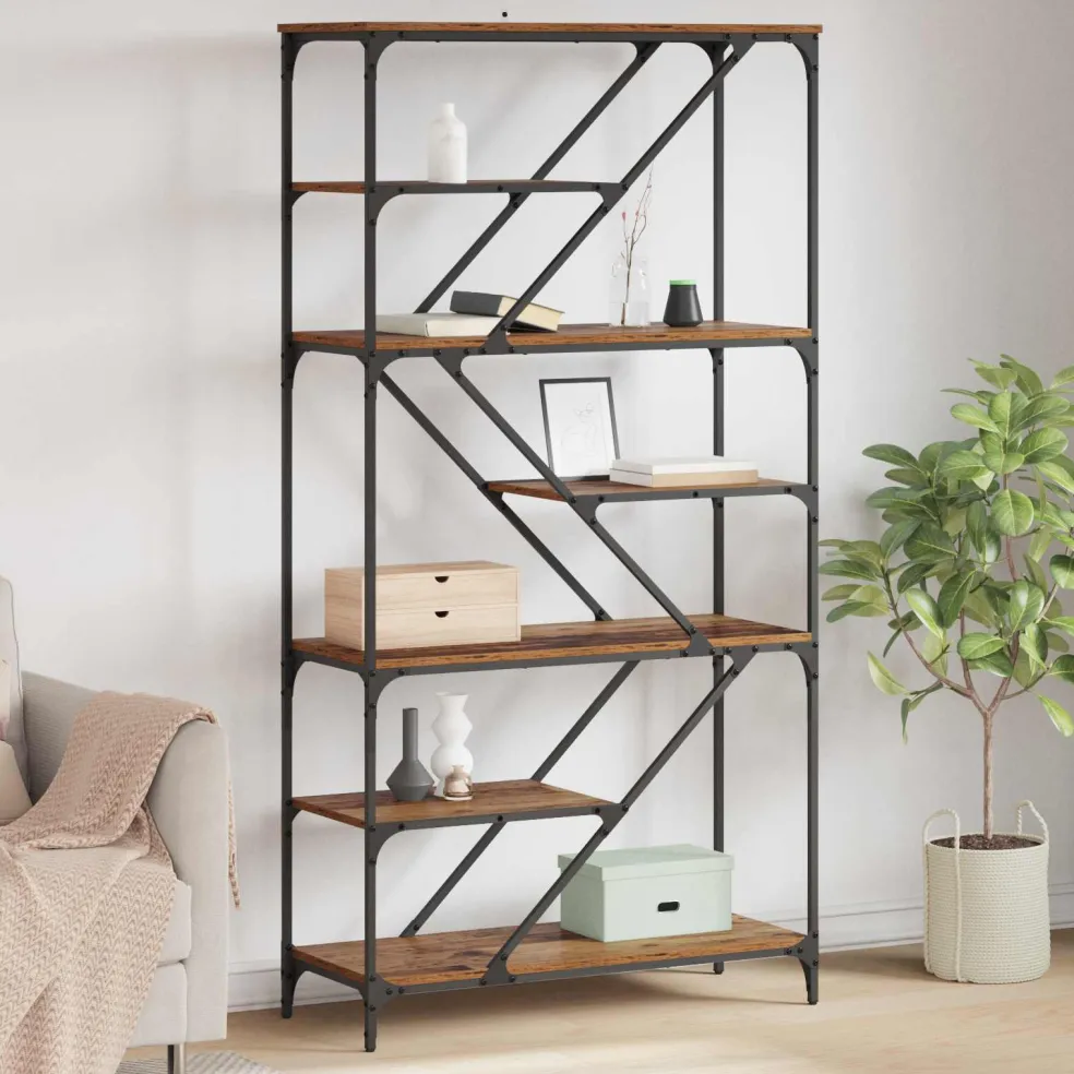 vidaXL Boekenkast 9-laags 91 x 36 x 176 cm Bewerkt hout Oud Hout