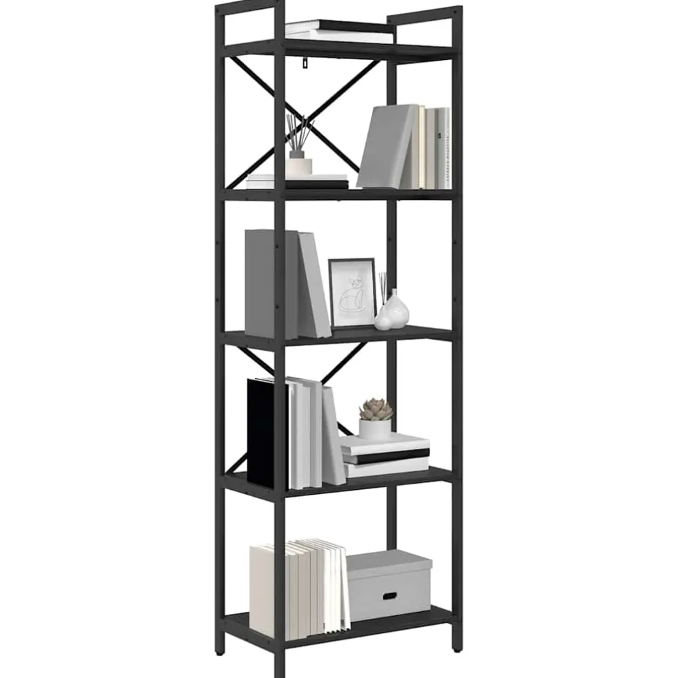 vidaXL Boekenkast 5-laags 56 x 34 x 171 cm Bewerkt hout Zwart Eiken