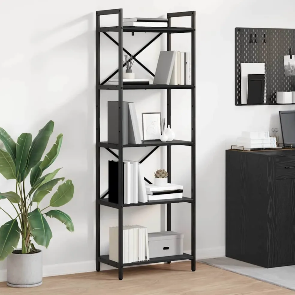vidaXL Boekenkast 5-laags 56 x 34 x 171 cm Bewerkt hout Zwart Eiken