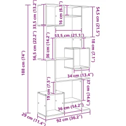 vidaXL Boekenkast 9-laags 92 x 29 x 188 cm Bewerkt hout Zwart Eiken