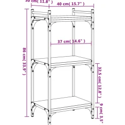 vidaXL Boekenkast 3-laags 40x30x86 cm bewerkt hout grijs sonoma