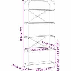 vidaXL Boekenkast 5-laags 80 x 30 x 183 cm Bewerkt hout Oudhout