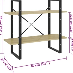 vidaXL Boekenkast met 2 schappen 80x30x70 cm bewerkt hout sonoma eiken