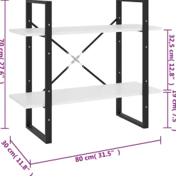 vidaXL Boekenkast met 2 schappen 80x30x70 cm bewerkt hout wit