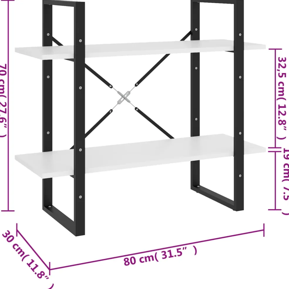 vidaXL Boekenkast met 2 schappen 80x30x70 cm bewerkt hout wit
