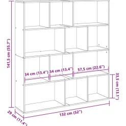 vidaXL Boekenkast 132x29x141,5 cm bewerkt hout gerookt eikenkleurig