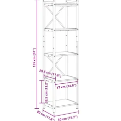 vidaXL Boekenkast 40 x 30 x 155 cm Bewerkt hout Zwart Eiken