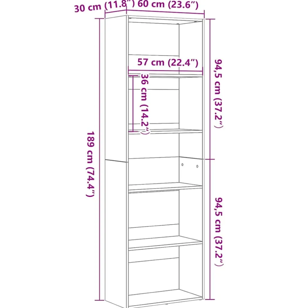 vidaXL Boekenkast 60x30x189 cm spaanplaat zwart eikenkleurig