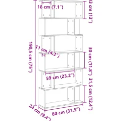 vidaXL Boekenkast Zwart Eiken 80x24x190,5 cm Engineered Wood