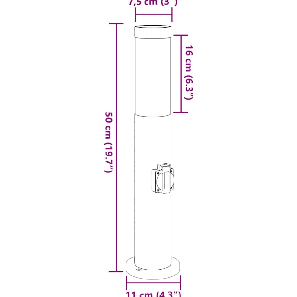 vidaXL Bolderarmatuur met stopcontact 50 cm RVS IP44