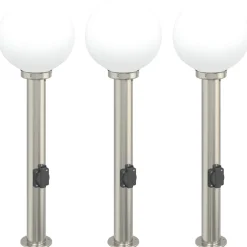 vidaXL Bolderverlichting met stopcontact 3 stuks 80 cm RVS IP44