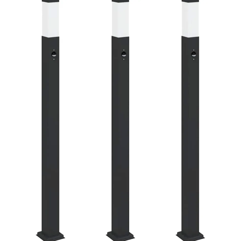 vidaXL Bolderverlichting met sensor 3 stuks 110 cm Zwart IP44