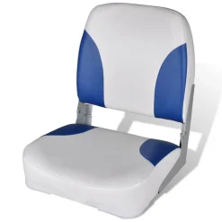 vidaXL Bootstoel met blauw-wit kussen inklapbaar 41x36x48 cm