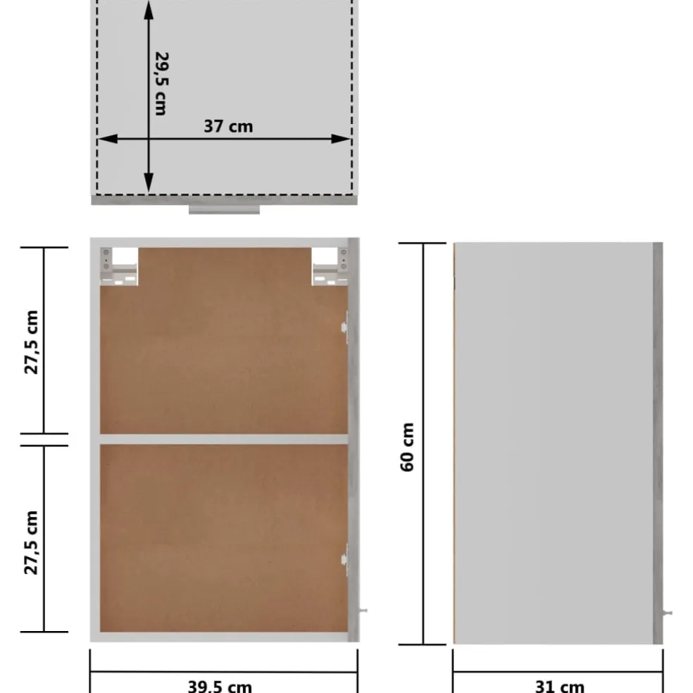 vidaXL Bovenkast Lyon 39,5x31x60 cm bewerkt hout betongrijs