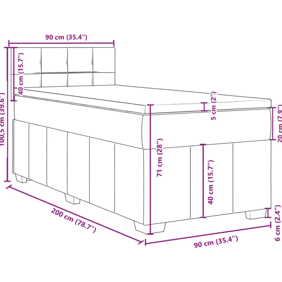 vidaXL Boxspring met matras stof taupe 90x200 cm