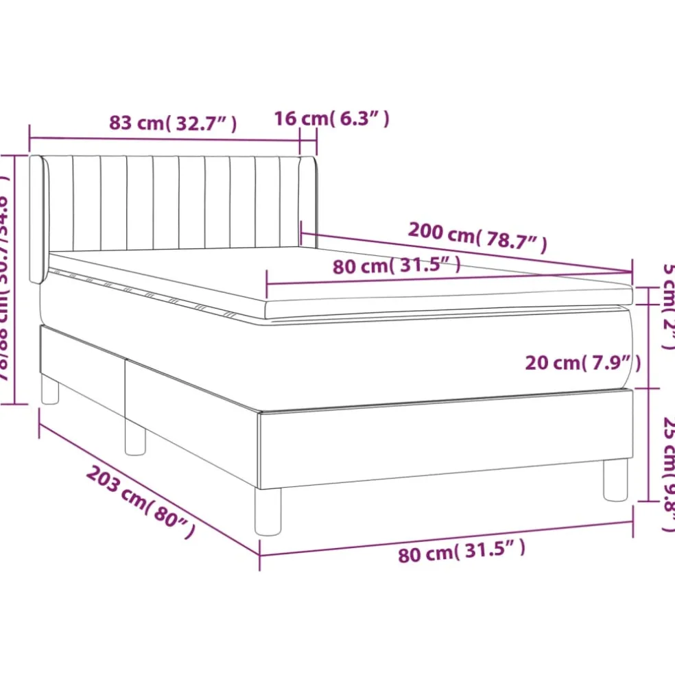 vidaXL Boxspring met matras stof zwart 80x200 cm