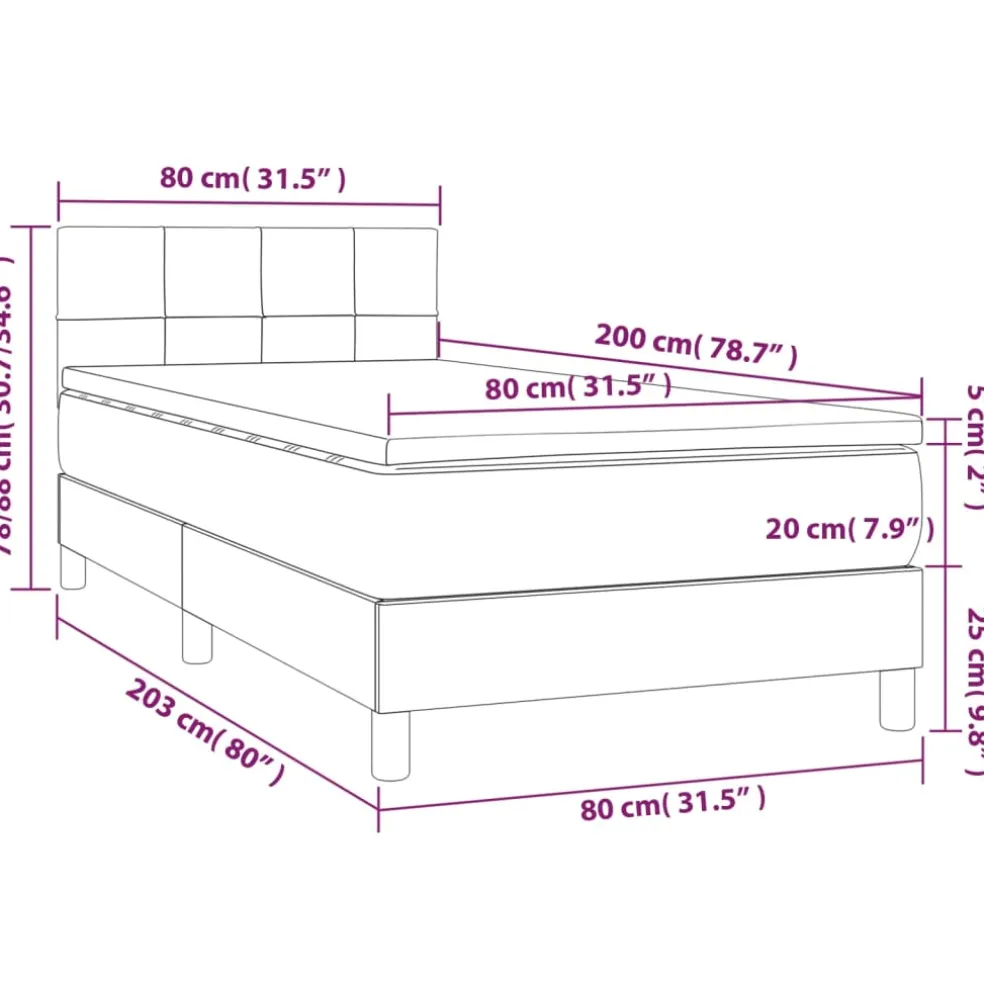 vidaXL Boxspring met matras stof lichtgrijs 80x200 cm