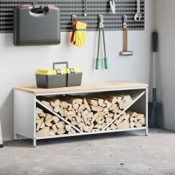vidaXL Brandhoutrek met houten blad 100,5x35,5x40 cm wit