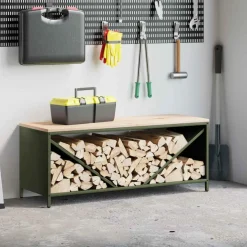 vidaXL Brandhoutrek met houten blad olijfgroen 100,5x35,5x40 cm