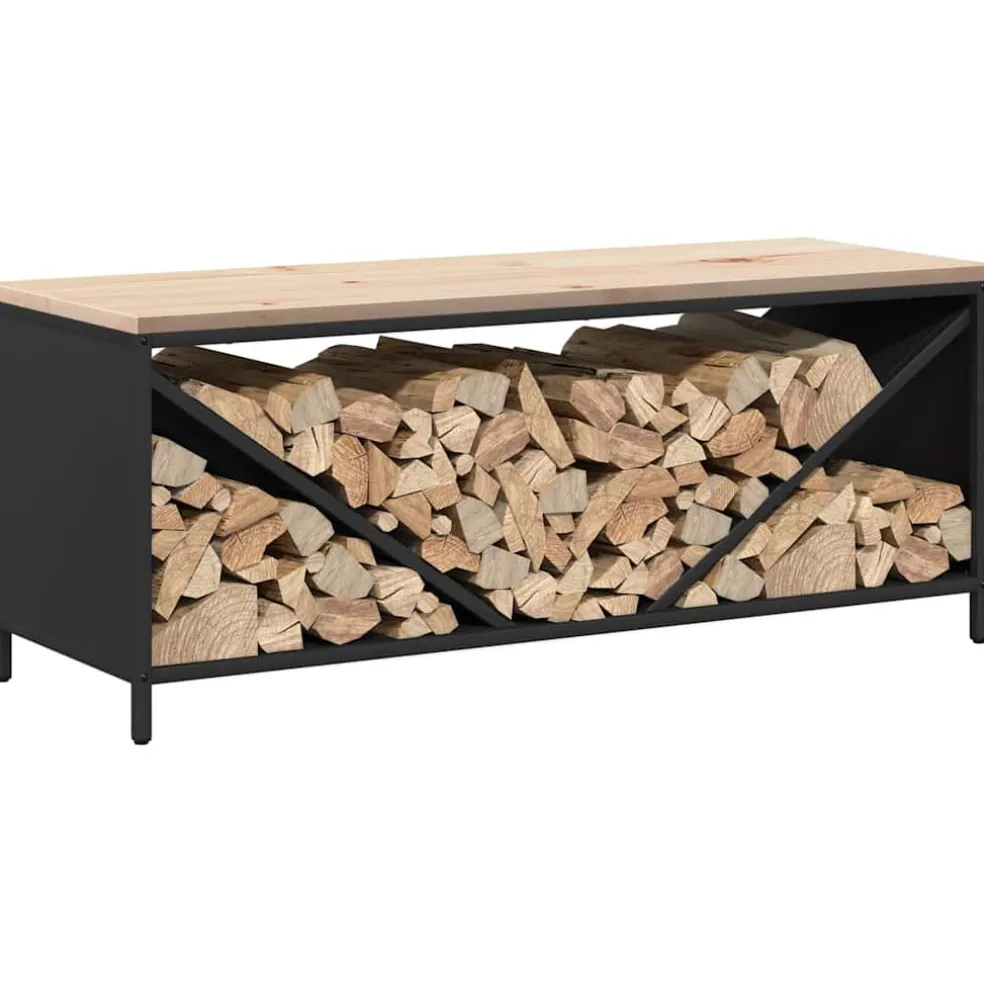 vidaXL Brandhoutrek met houten blad 100,5x35,5x40 cm zwart