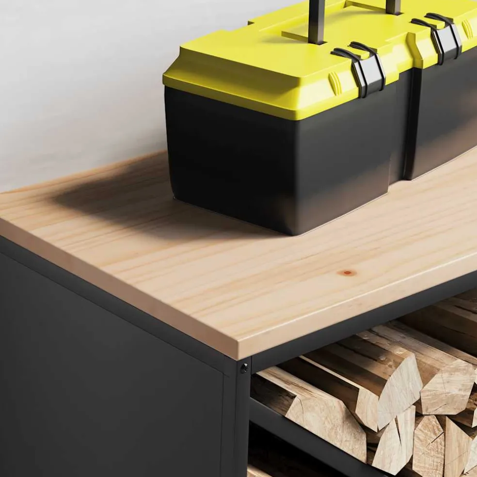 vidaXL Brandhoutrek met houten blad 100,5x35,5x40 cm zwart