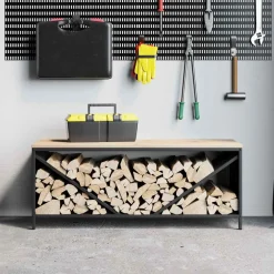 vidaXL Brandhoutrek met houten blad 100,5x35,5x40 cm zwart