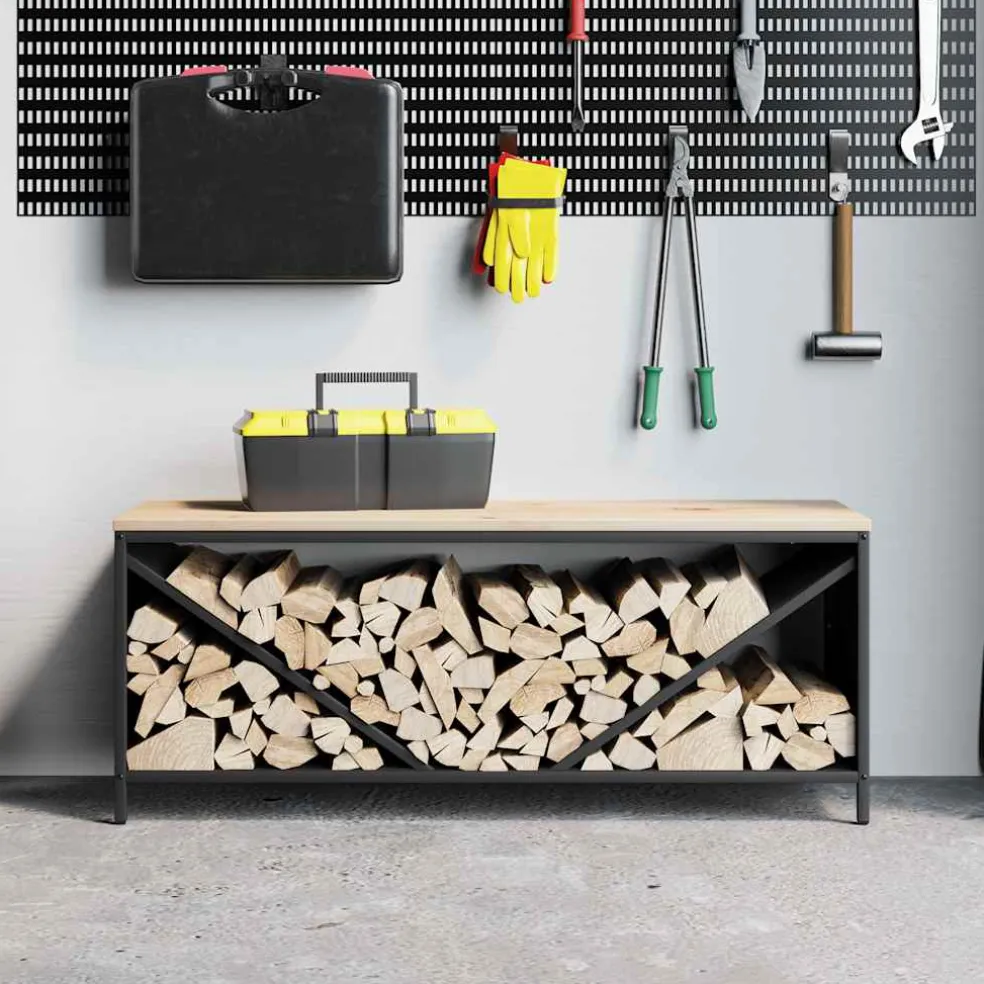 vidaXL Brandhoutrek met houten blad 100,5x35,5x40 cm zwart